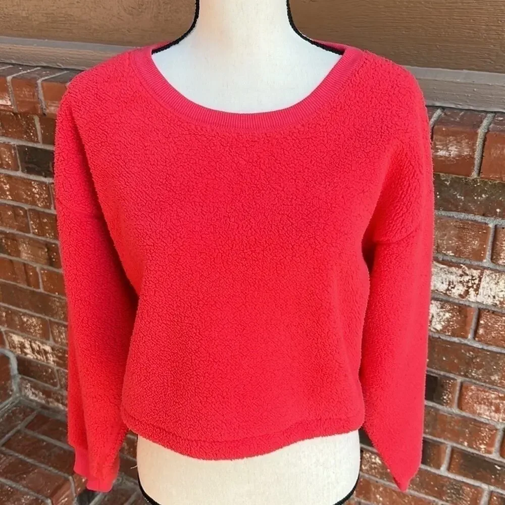 Splendid Sundown Ashley Pullover Cropped Sweatshirt Candy Apple Red Women's S